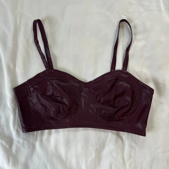 Future Collective by Reese Blustein Maroon Faux Leather Bralette NWT | Size XS - Picture 1 of 6